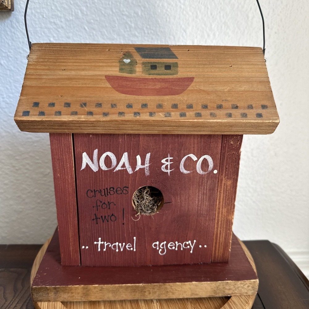 Vintage Folk Art Noah's Ark Birdhouse 8x9x5 Inch Rustic Farmhouse Handmade Wood